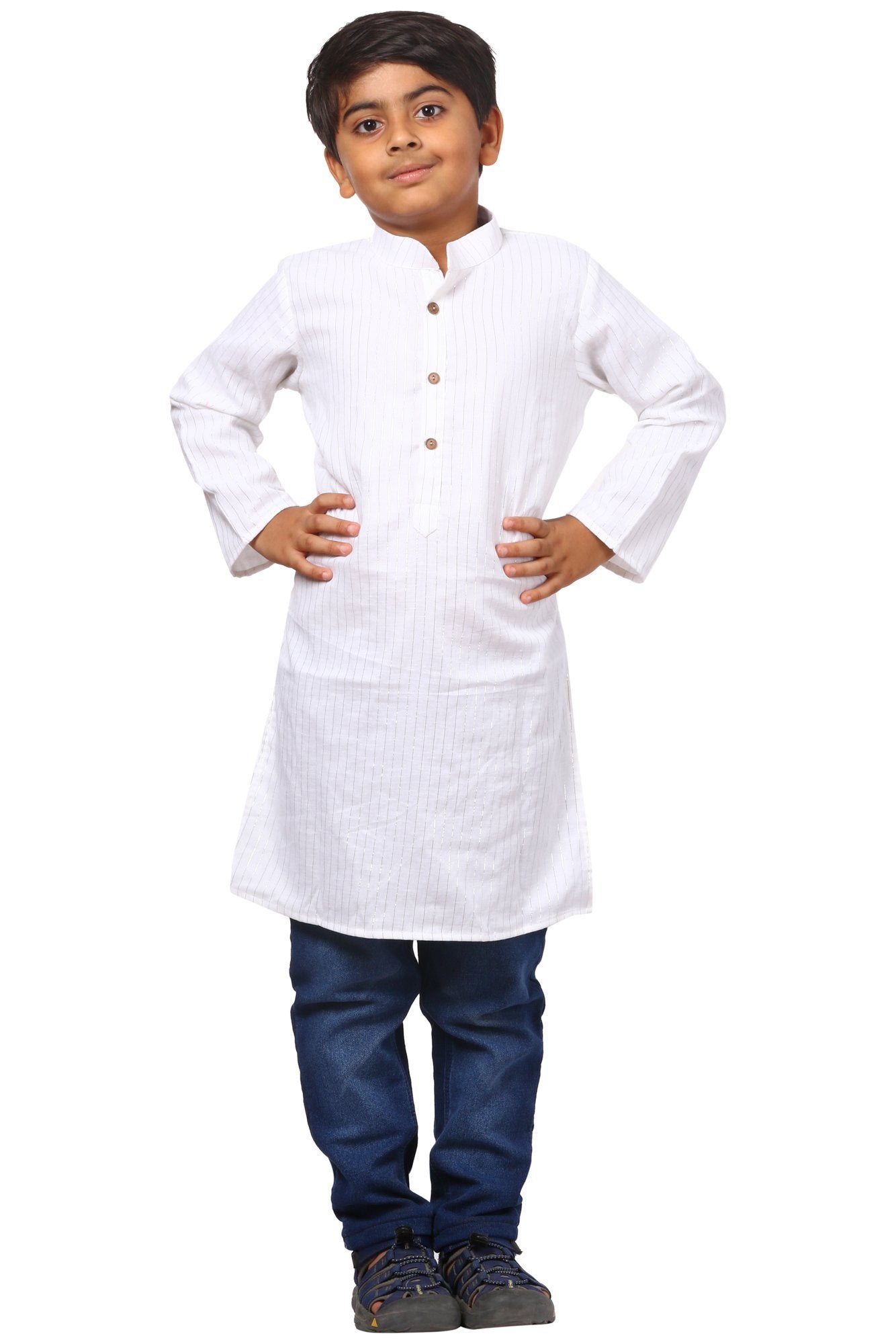 White Silver Lines Long Kurta