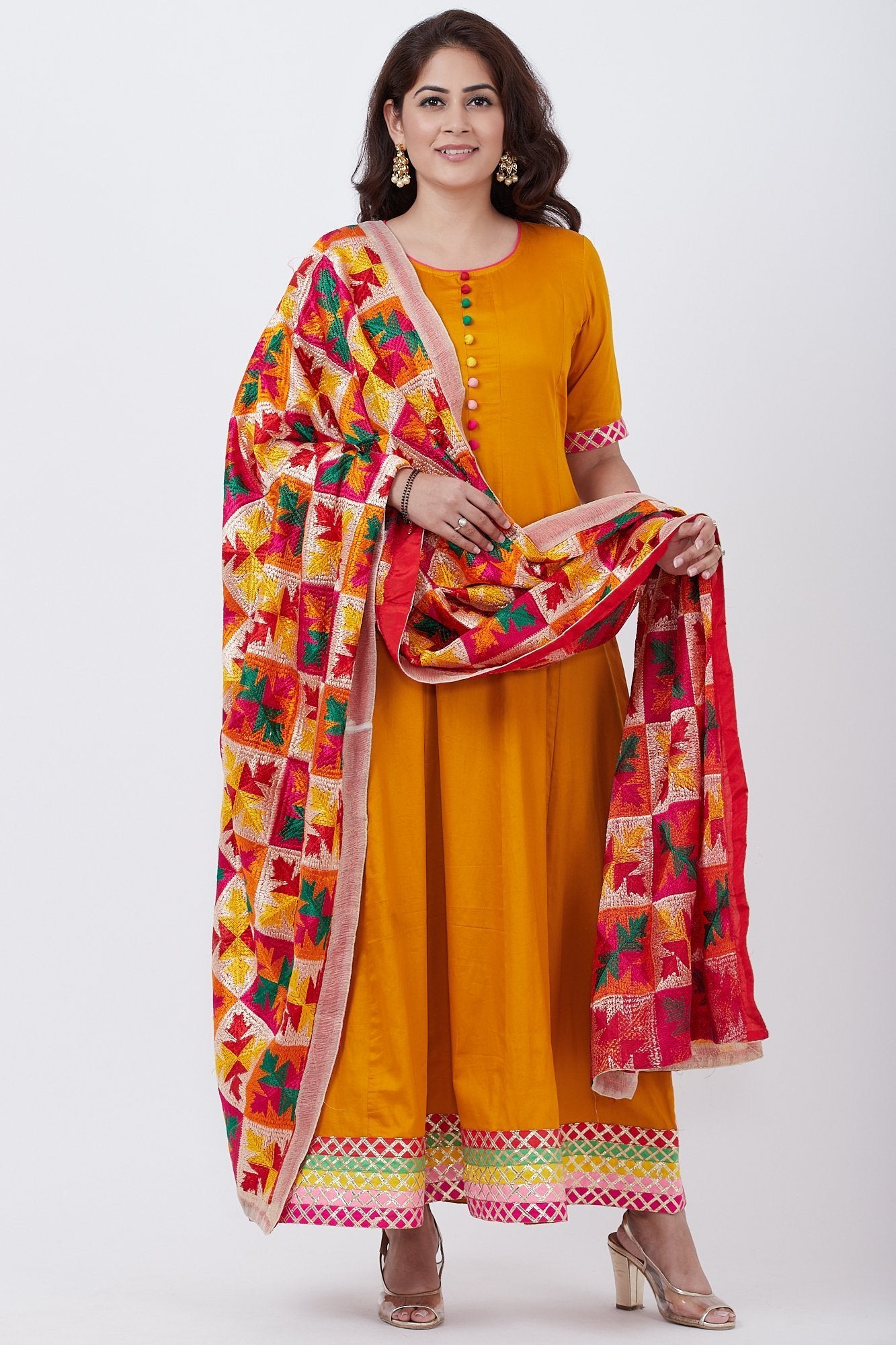 Mustard Multi Border Gotta Floor Length Kurti with Festive