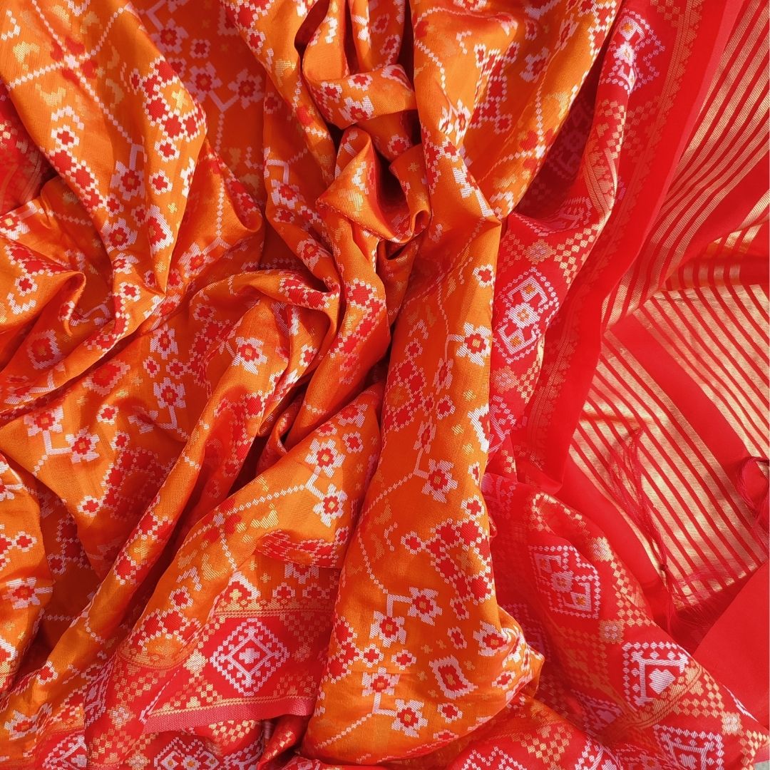 Orange Red Ikkat Printed Silk Dupatta – anokherang