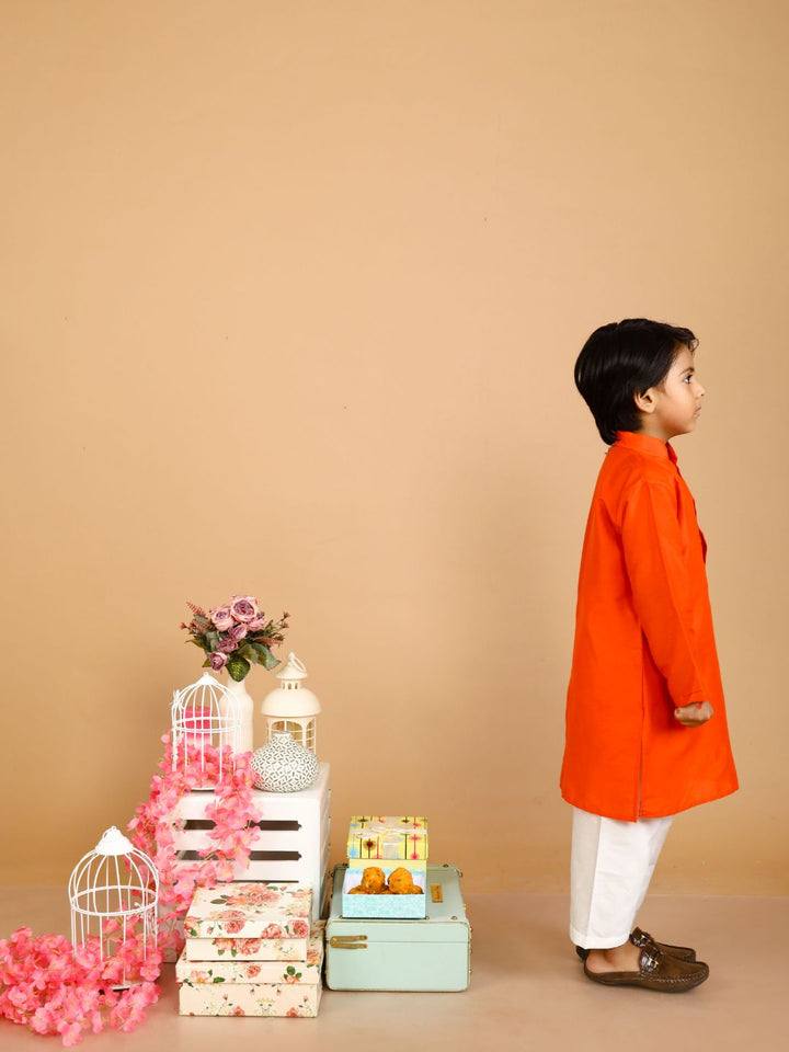 anokherang Boys Kurta Freedom Orange Kurta Pajama For Boys