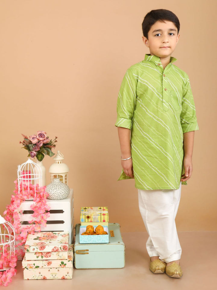 anokherang Boys Kurta Green Bandhani Kurta Pajama for Boys