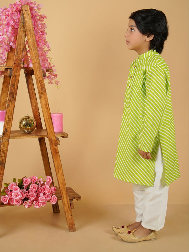 anokherang Boys Kurta Green Leheriya Kurta Pajama