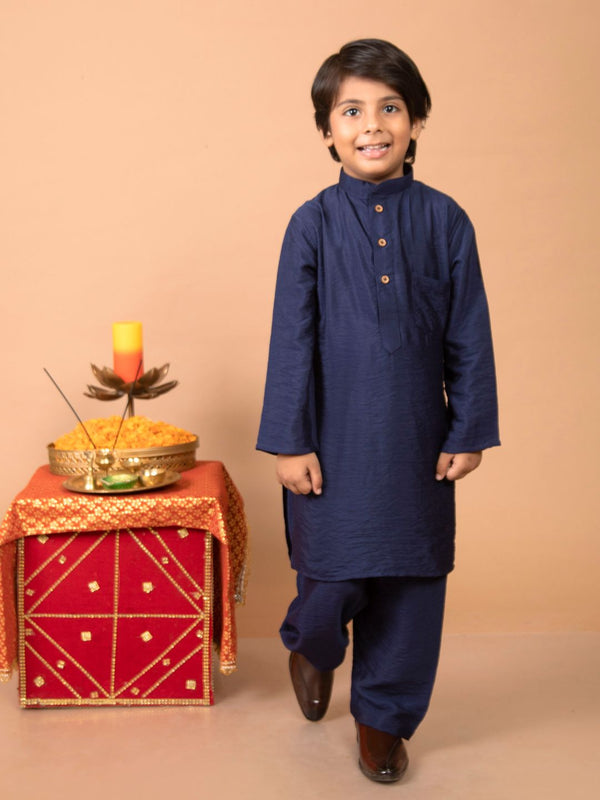 anokherang Boys Kurta Navy Blue Silk Kurta Pajama for Boys