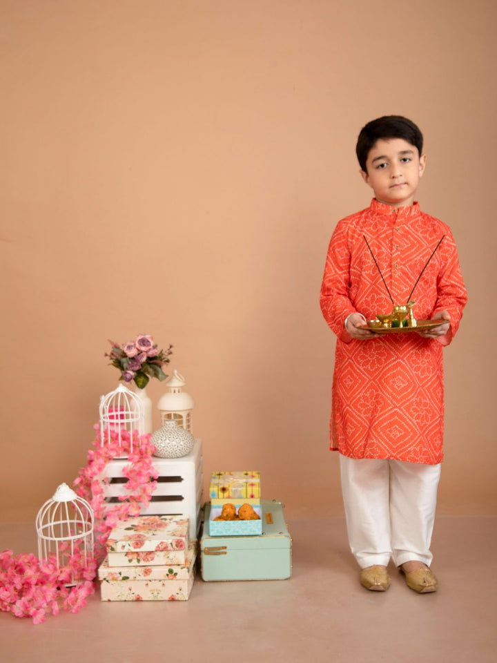 anokherang Boys Kurta Red Bandhani Kurta Pajama For Boys