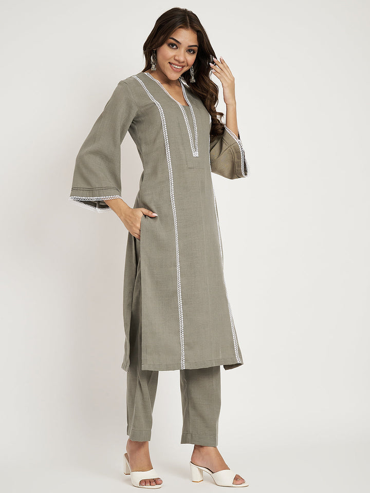 anokherang Combos Aashy Grey Straight Kurti with Straight Pants