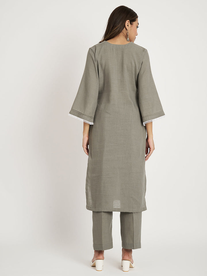 anokherang Combos Aashy Grey Straight Kurti with Straight Pants