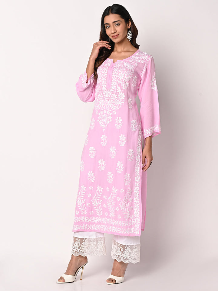 anokherang Combos Baby Pink Chikankari Kurti with Palazzo