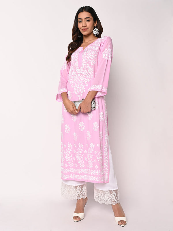 anokherang Combos Baby Pink Chikankari Kurti with Palazzo