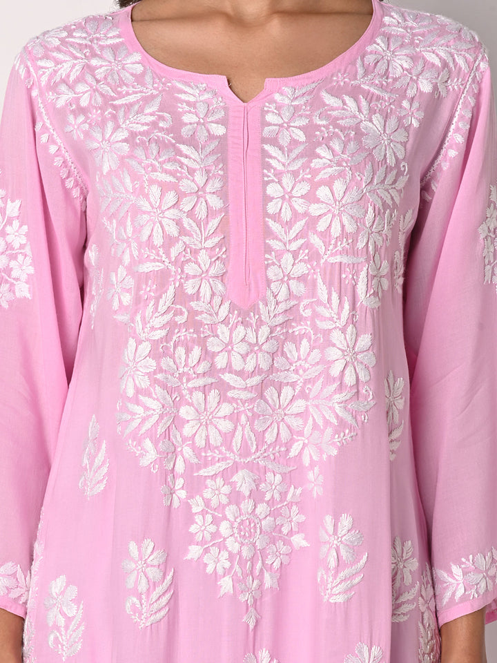 anokherang Combos Baby Pink Chikankari Kurti with Palazzo