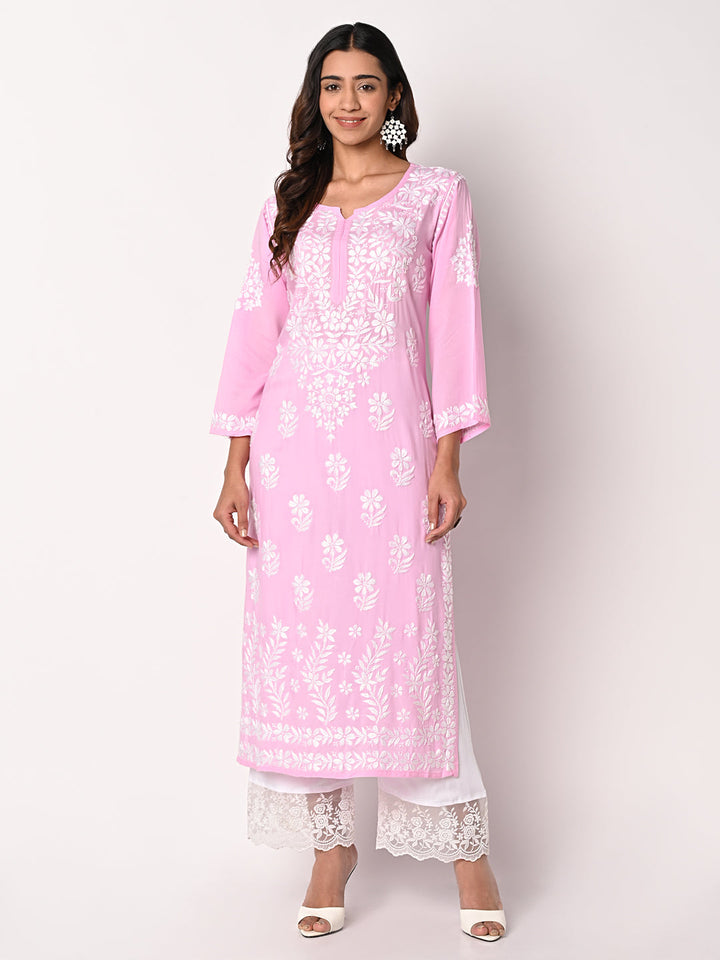 anokherang Combos Baby Pink Chikankari Kurti with Palazzo