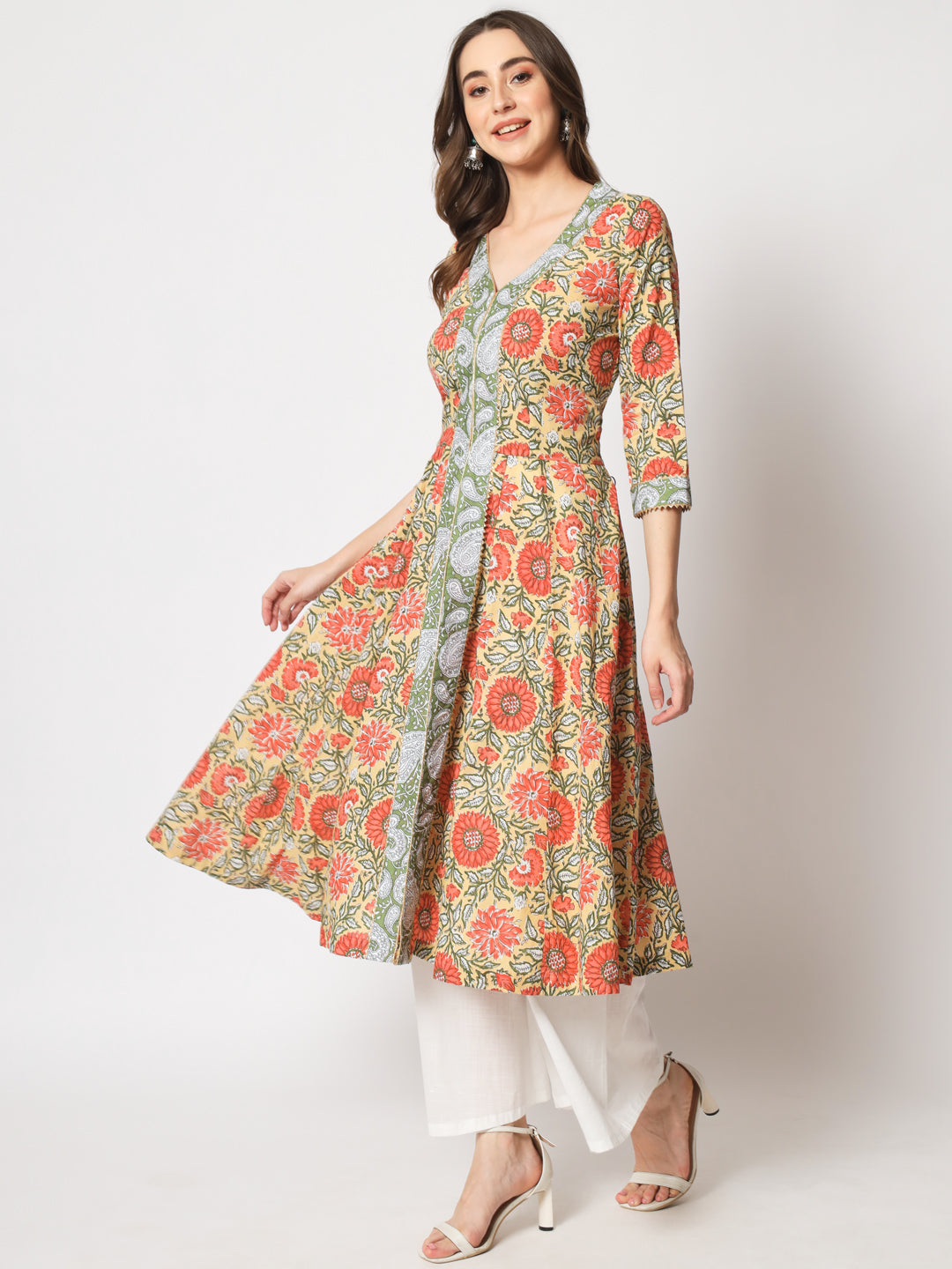 Peachy Vibes Jacket Style Anarkali Lehenga Kurti Set - Hatkay