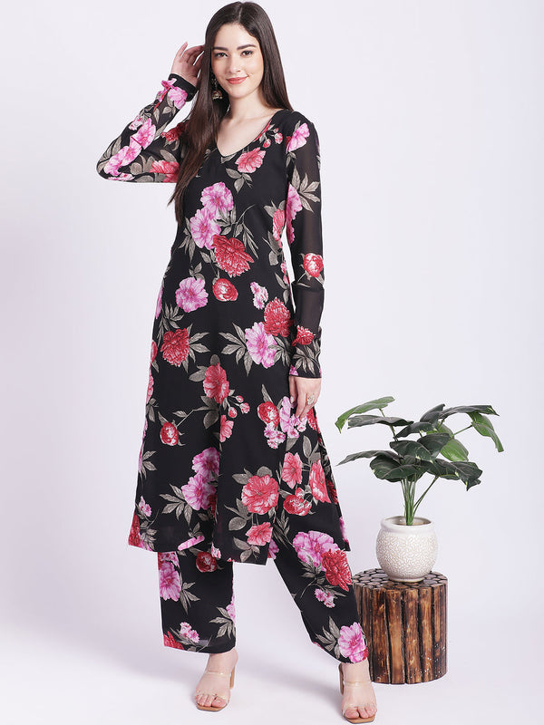 anokherang Combos Black Floral Straight Kurti