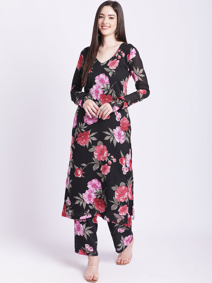 anokherang Combos Black Floral Straight Kurti