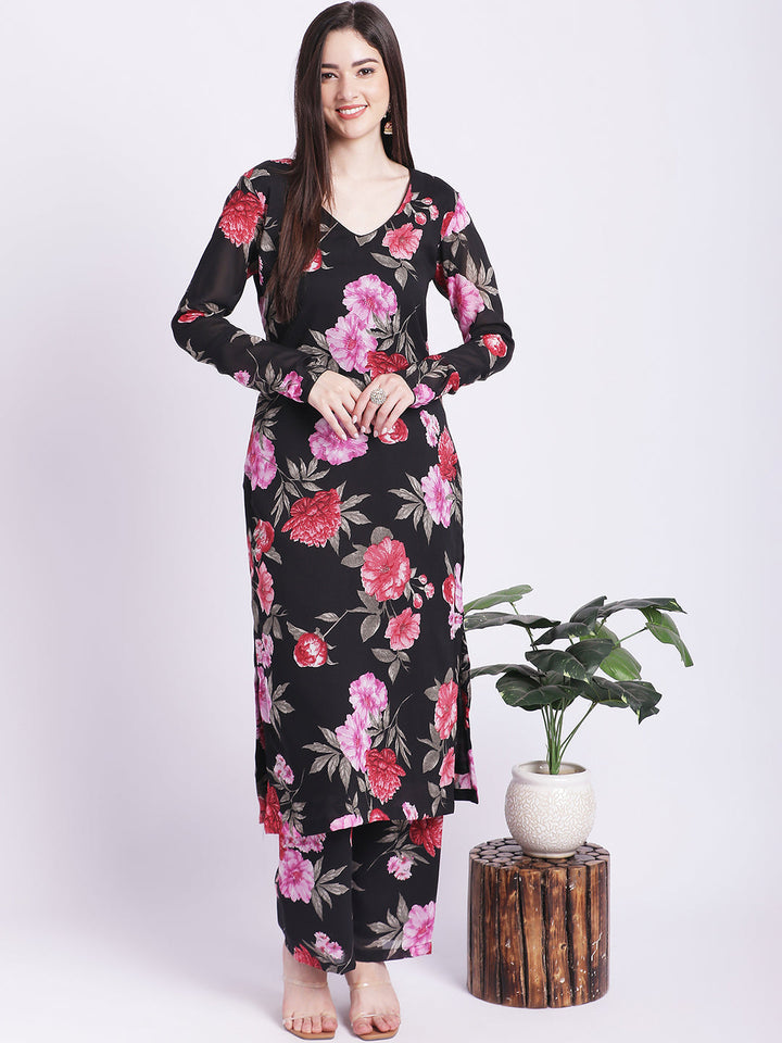 anokherang Combos Black Floral Straight Kurti