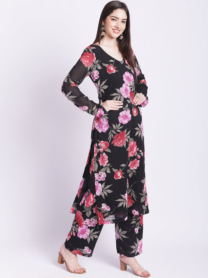 anokherang Combos Black Floral Straight Kurti