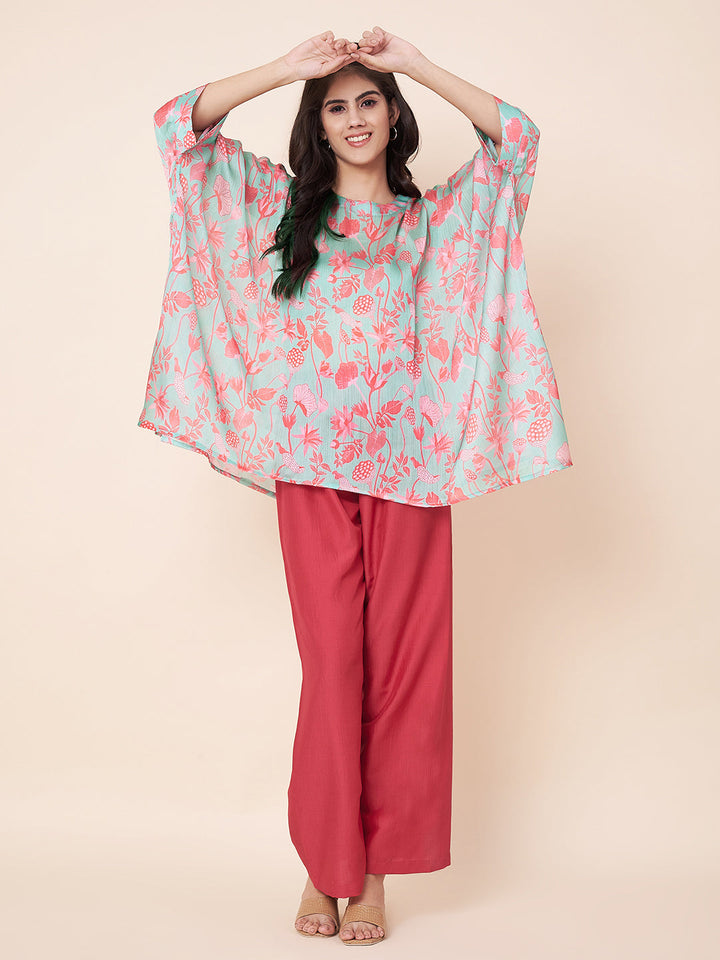 anokherang Combos Blue Lagoon Kaftan with Palazzos