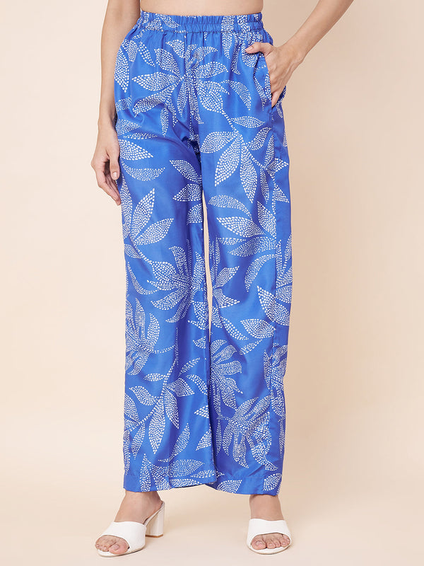 anokherang Combos Blue Leafy-Flowly Straight Palazzo