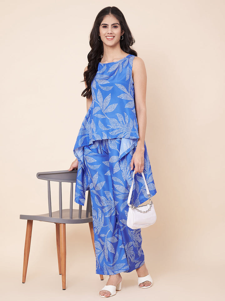 anokherang Combos Blue Leafy-Flowly Straight Palazzo