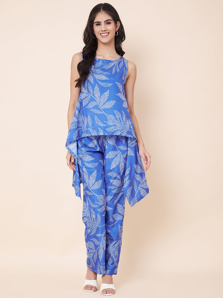 anokherang Combos Blue Leafy-Flowly Straight Palazzo