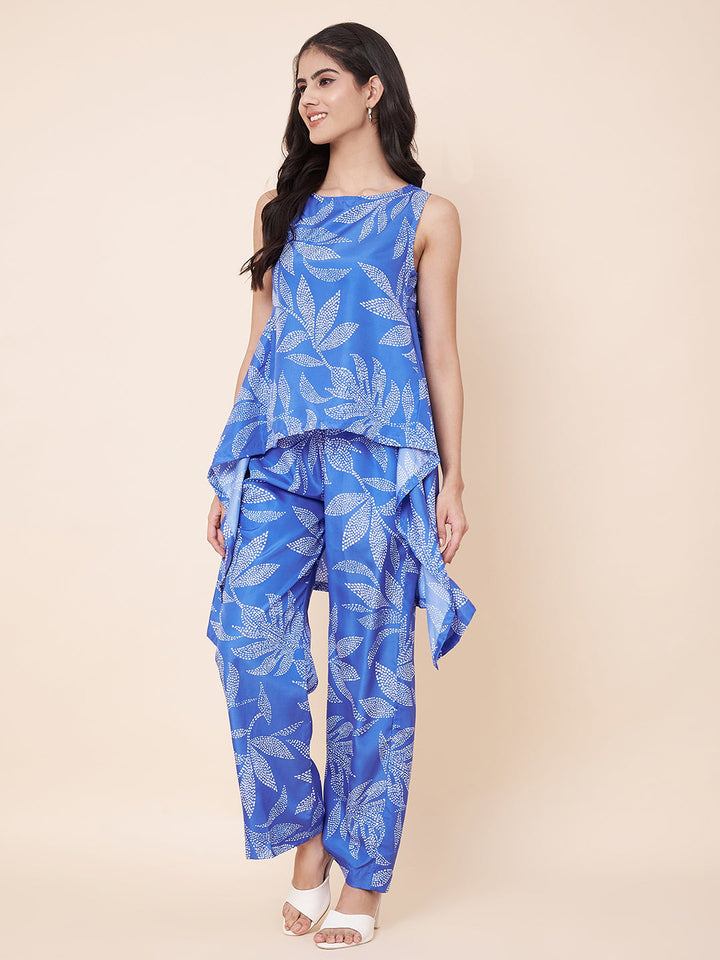 anokherang Combos Blue Leafy-Flowly Straight Palazzo