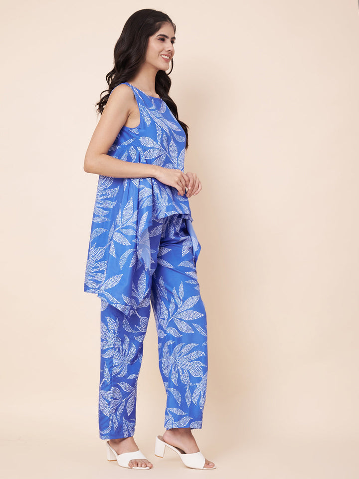 anokherang Combos Blue Leafy-Flowly Straight Palazzo