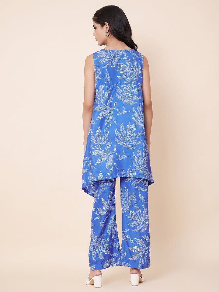 anokherang Combos Blue Leafy-Flowly Straight Palazzo