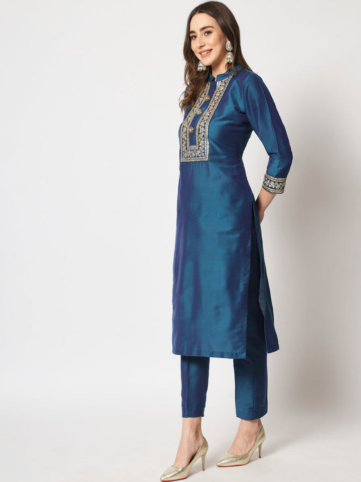 anokherang Combos Blue Magic Straight Kurti with Straight Pants