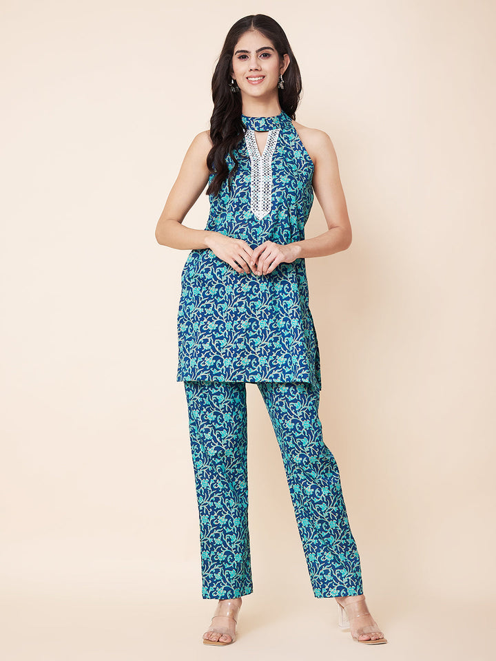 anokherang Combos Blue Printed Short Kurti