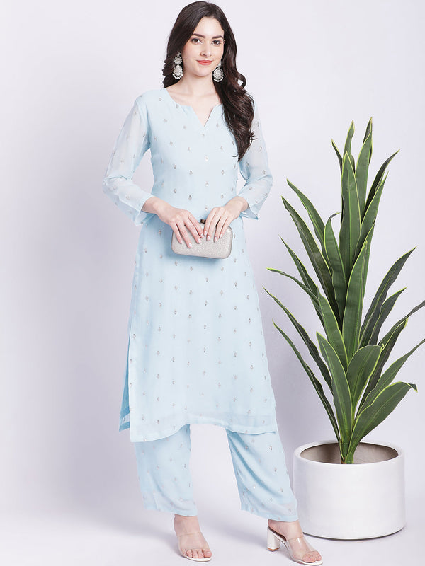 anokherang Combos Blush Blue All over Sequined Kurti with Sequined Palazzo