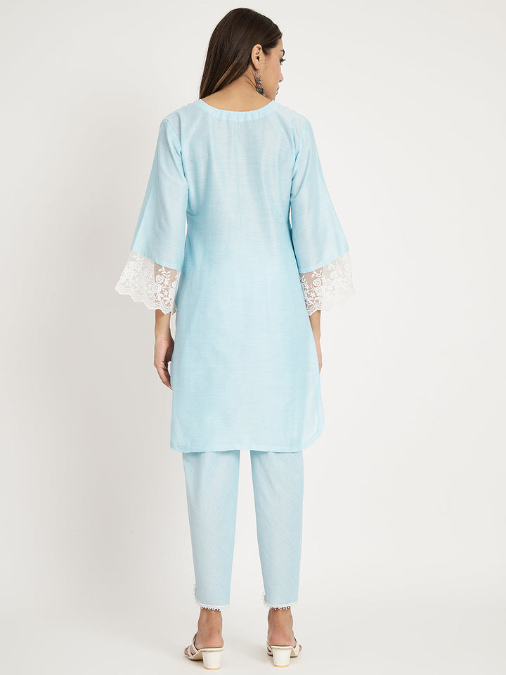 anokherang Combos Blush blue Straight kurti with Tulip Pants