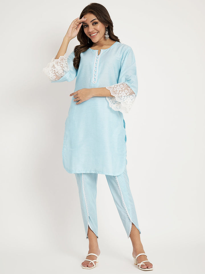 anokherang Combos Blush blue Straight kurti with Tulip Pants