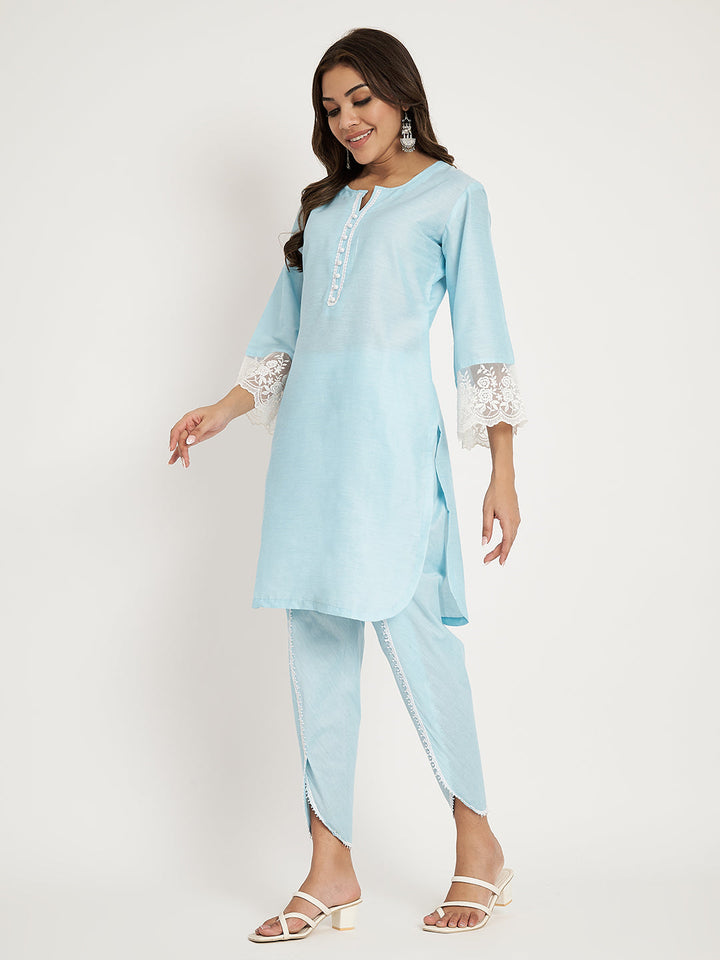 anokherang Combos Blush blue Straight kurti with Tulip Pants