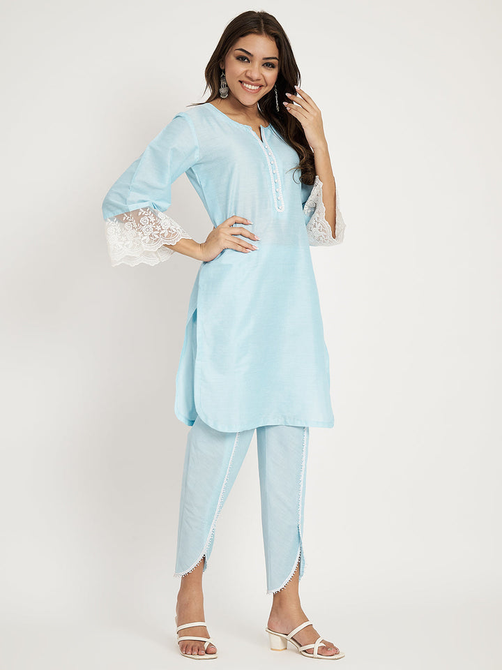 anokherang Combos Blush blue Straight kurti with Tulip Pants