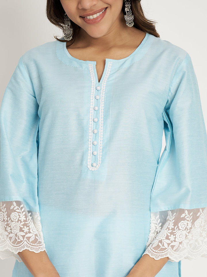 anokherang Combos Blush blue Straight kurti with Tulip Pants