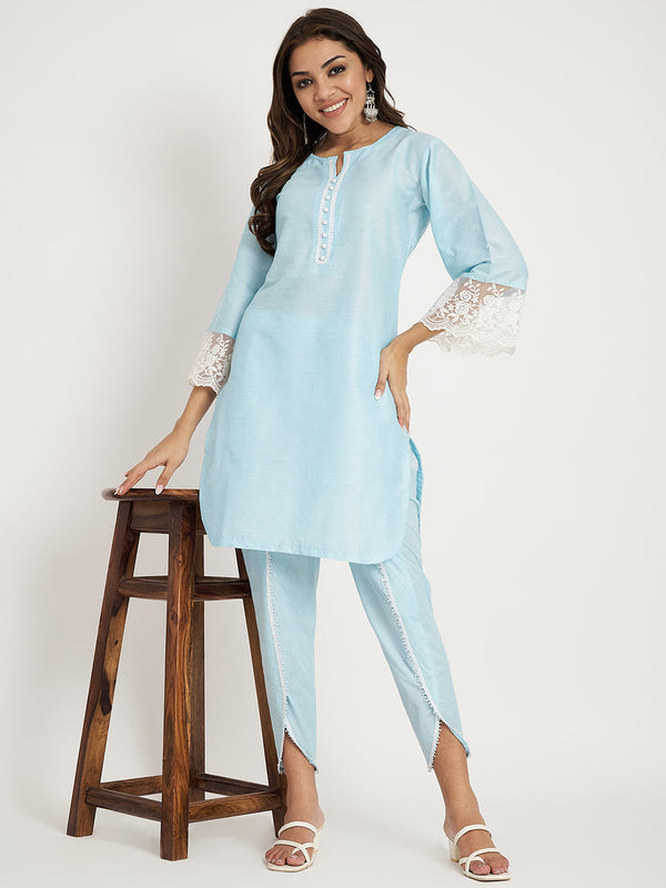 anokherang Combos Blush blue Straight kurti with Tulip Pants