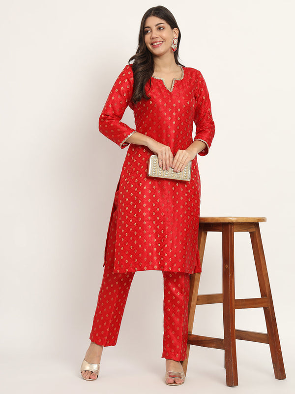 anokherang Combos Bridal Red Smiles Brocade Kurti