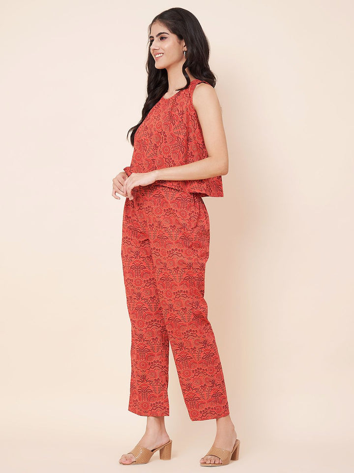 anokherang Combos Carmine Floral Co-ord Set