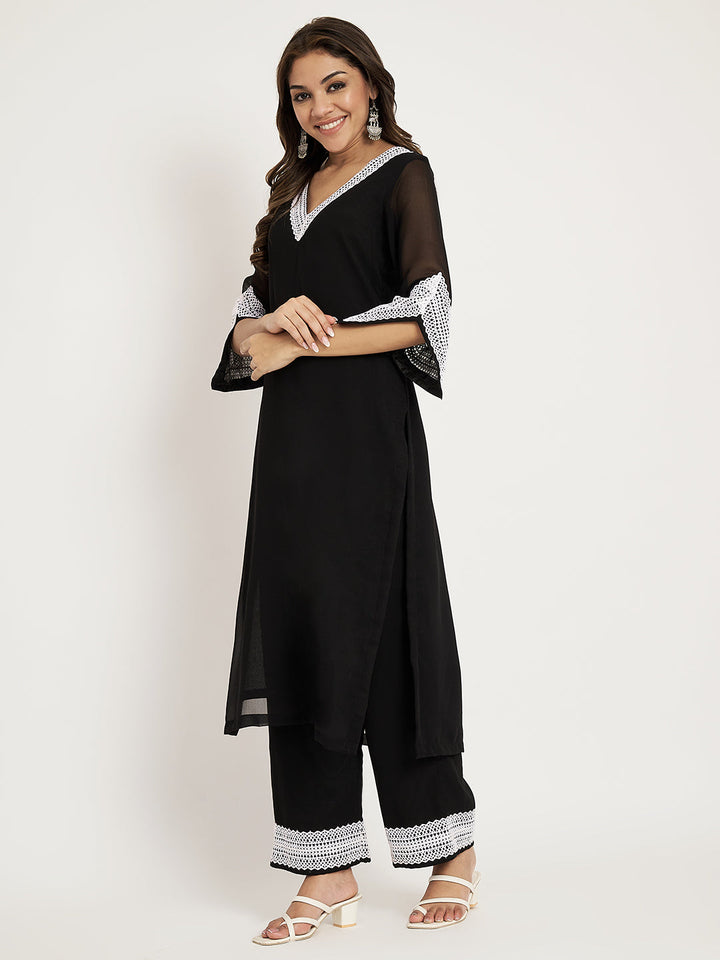 anokherang Combos Coal black Straight Kurti with Sraight Palazzo