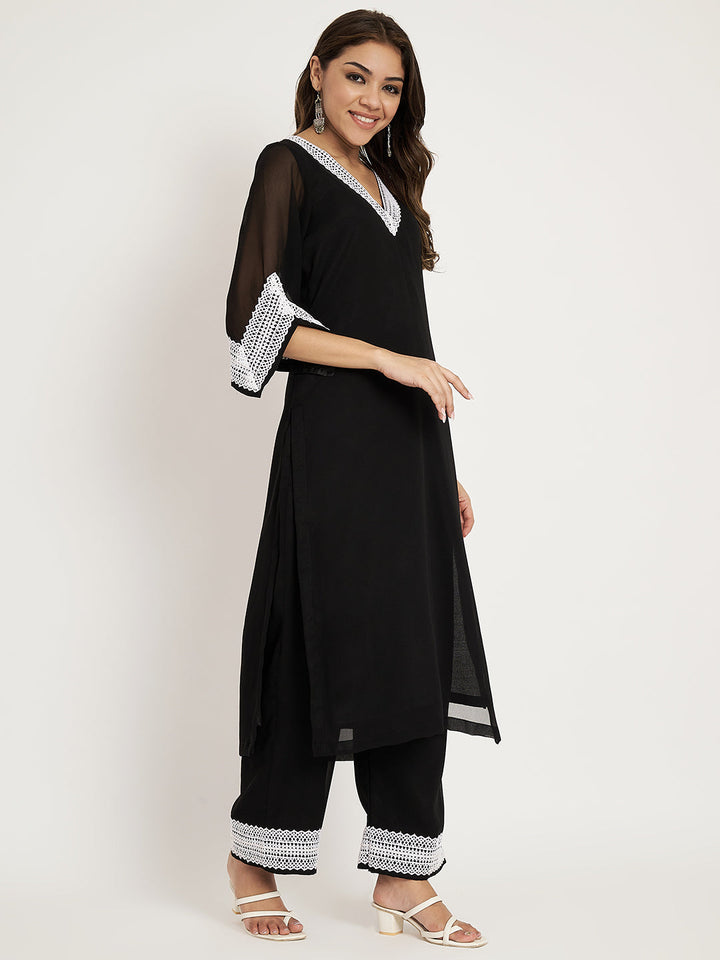 anokherang Combos Coal black Straight Kurti with Sraight Palazzo