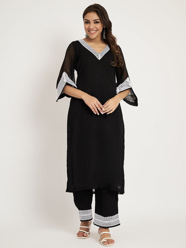 anokherang Combos Coal black Straight Kurti with Sraight Palazzo