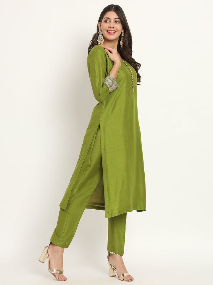 anokherang Combos Copy of Aqua Green Banarsi Straight Kurti with Straight Pants