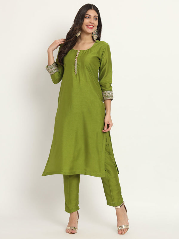 anokherang Combos Copy of Aqua Green Banarsi Straight Kurti with Straight Pants