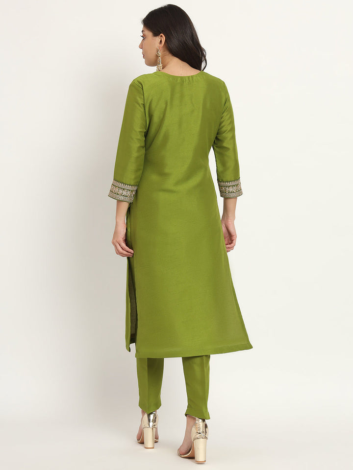 anokherang Combos Copy of Aqua Green Banarsi Straight Kurti with Straight Pants