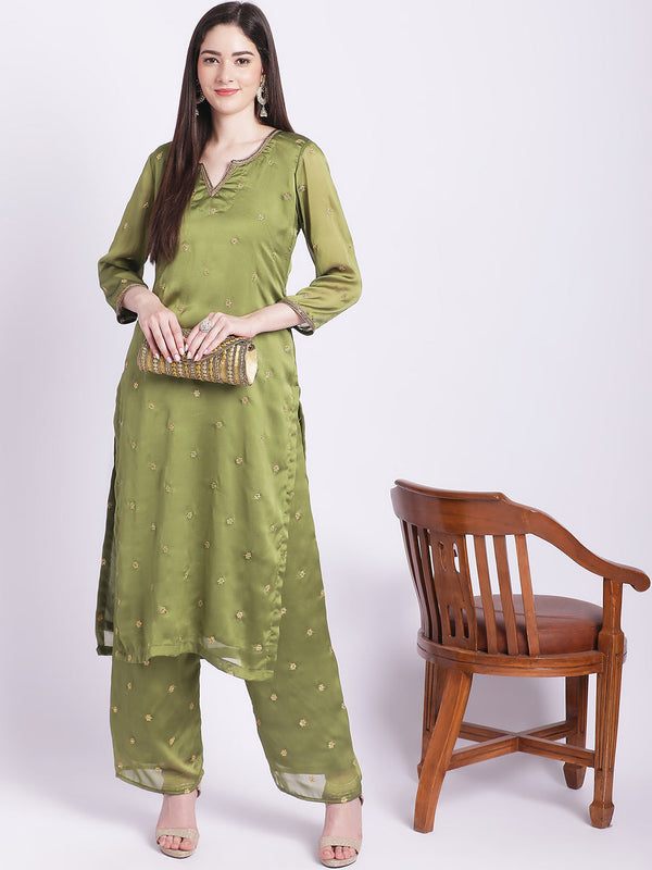 anokherang Combos Copy of Glam Green Embroidered Kurti with Straight Palazzo