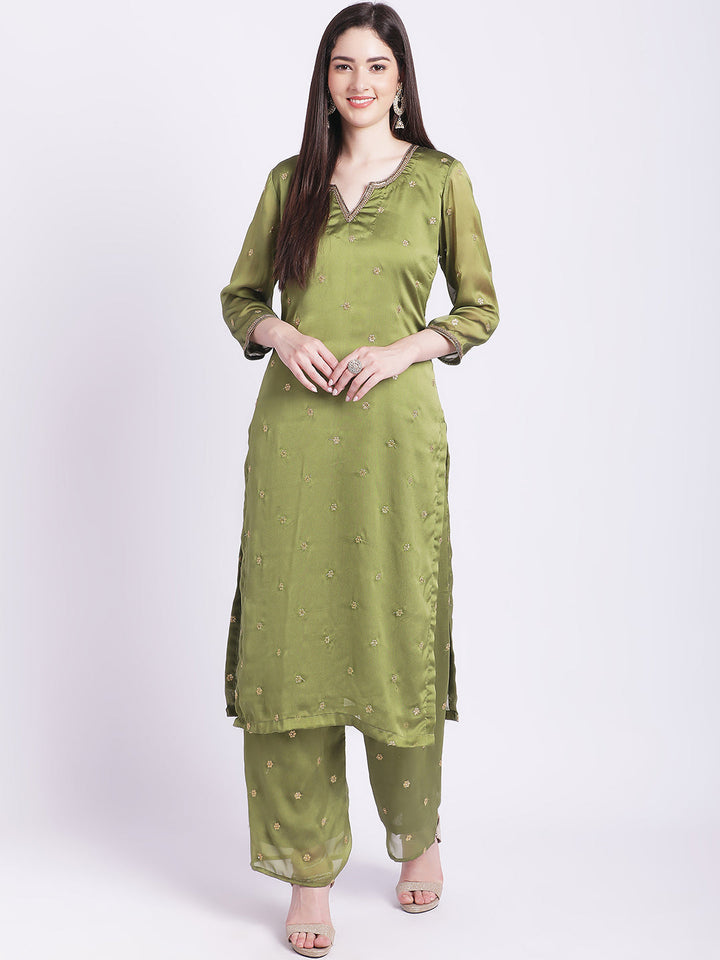 anokherang Combos Copy of Glam Green Embroidered Kurti with Straight Palazzo