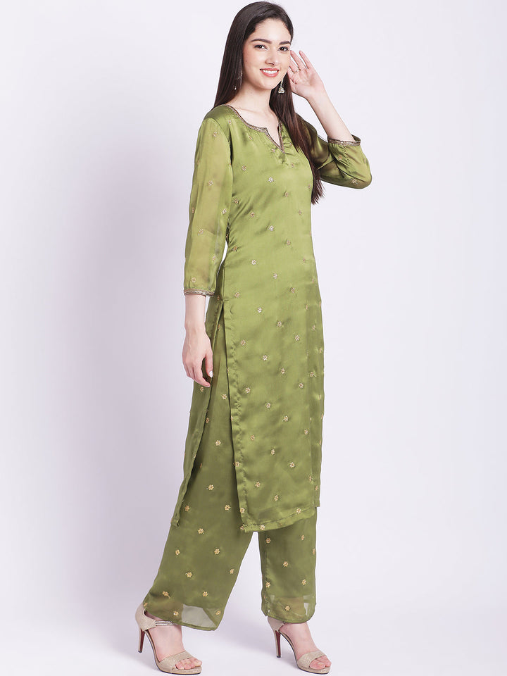 anokherang Combos Copy of Glam Green Embroidered Kurti with Straight Palazzo