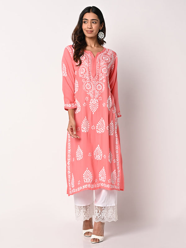 anokherang Combos Coral Chikankari Kurti with Palazzo