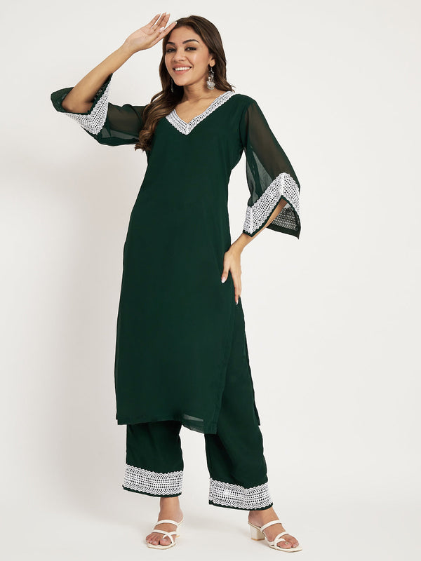 anokherang Combos Deep Green Straight Kurti with Straight Palazzo