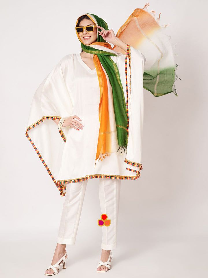 anokherang Combos Freedom Kaftan Kurti with Pants and TriColor Dupatta