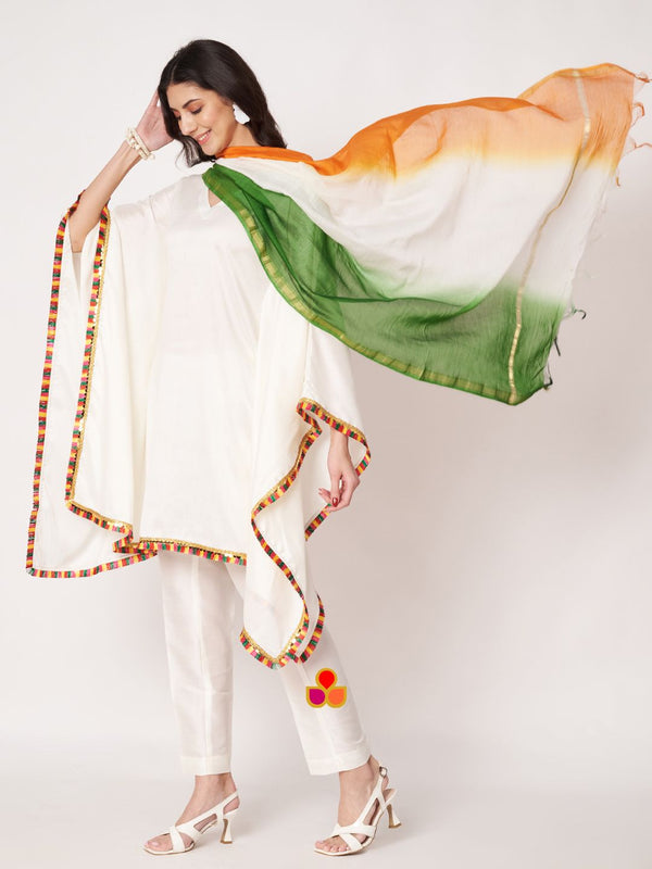 anokherang Combos Freedom Kaftan Kurti with Pants and TriColor Dupatta